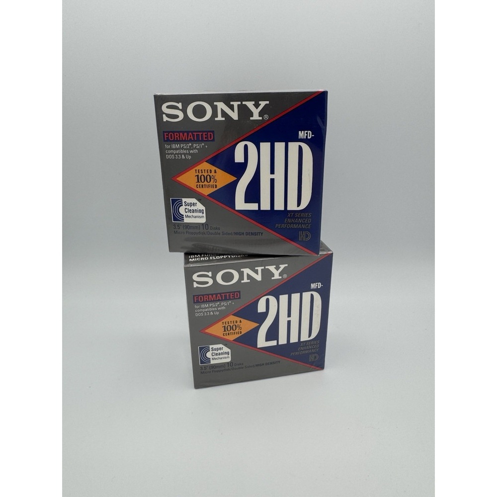 New 2ct 10 Pack SONY 3.5" Micro Floppy‎ Disk 1.44MB Double Sided- Silver Box